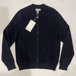 COS Navy Zip-Up Textured Knit Cardigan